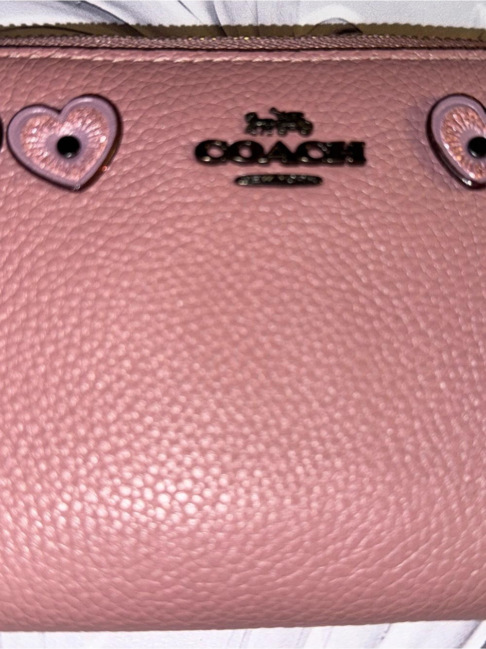 Coach Medium Zip Around Wallet with Hearts in polished pebble leather